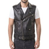 Sullivan Black Biker Leather Vest