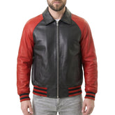 Men's Black & Red Leather Varsity Jacket