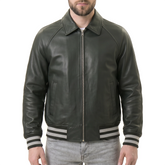 Men's Green Leather Varsity Jacket