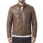 Men's Mocha Leather Biker Jacket