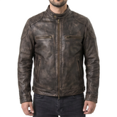 Distressed Brown Leather Biker Jacket