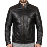 Black Cafe Racer Leather Jacket