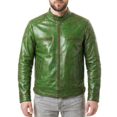 Men's Green Leather Biker Jacket