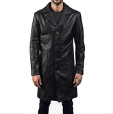 Men's Long Black Leather Coat