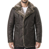 Men's Black Leather Coat with Fur