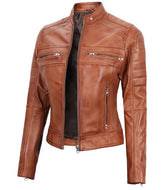 Austin Tan Motorcycle Leather Jacket for Women