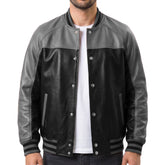 Alpha Premium Leather Varsity Jacket - Black & Grey