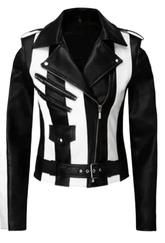 Beetlejuice Inspired Biker Jacket Black and White Striped Leather Style