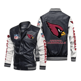 Arizona Cardinals NFL Leather Bomber Jacket, Mens Fan Style w/ Patches