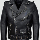 Black Studded Leather Biker Jacket for Men Brando Style