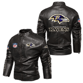 Baltimore Ravens NFL Motorcycle Leather Jacket, Biker Style with Sticker Patches