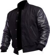 Black Varsity Bomber Jacket, Mens High School Letterman Athletic Style
