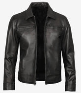 Black Shirt Collar Leather Jacket for Men, Timeless Cool Factor