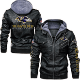 Baltimore Ravens Leather Bomber Jacket, Hooded Style with Patch Variants