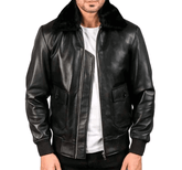 Airin G-1 Leather Bomber Jacket, Classic Black Aviator Look