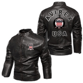 AVIREX Road Rebel Black Leather Moto Jacket with Band Collar and USA Patch