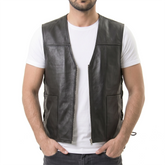 Brandon Black Leather Vest
