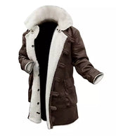 Mens Vintage Brown Fur-Lined Sherpa Leather Winter Coat