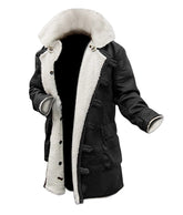 Mens Vintage Black Fur-Lined Sherpa Leather Winter Coat
