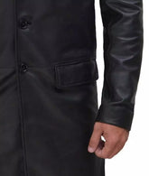 Men's Black Cowhide Leather 3/4-Length Coat