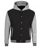 Men's Black & Grey Varsity Hoodie Jacket - Baseball Style