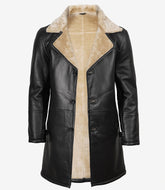 Men's 3/4-Length Black Shearling Leather Coat