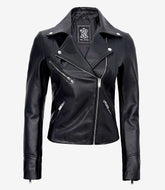 Women BLACK Asymmetrical Biker Leather Jacket