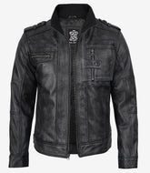 Men's Distressed Black Real Leather Biker Jacket