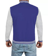 Men's Blue & Grey Varsity Jacket - Baseball Bomber Style