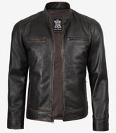 Men's Distressed Brown Leather Biker Jacket
