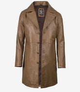 Men's Brown Lambskin Leather Coat in 3/4 Length