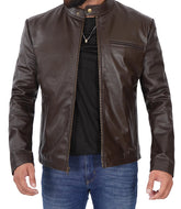 Crosslane Brown Men Cowhide Cafe Jacket