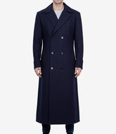 Men's Double-Breasted Wool Coat in Dark Blue