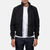 Eaton Suede Bomber Jacket In Black