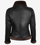 Women's Dark Brown Shearling Leather Bomber Jacket