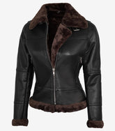 Women's Dark Brown Shearling Leather Bomber Jacket
