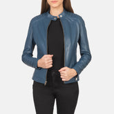 Kelsee Biker Jacket Made From Blue Leather
