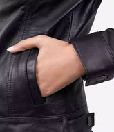 Women's Black Lambskin Leather Trucker Jacket with Four Pockets