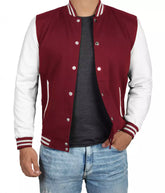 Men's Maroon Varsity Jacket with White Sleeves - Letterman Baseball Design