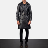 Royson Leather Duster Coat In Black