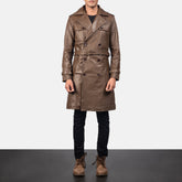 Royson Leather Duster Coat In Brown