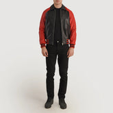 Walton Leather Varsity Jacket In Black & Red