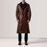 Charlton Waxed Brown Single-Breasted Leather Coat