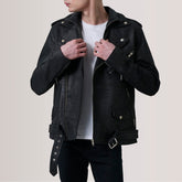 Kole Distressed Double Rider Leather Jacket In Black