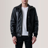 Lester Leather Bomber Jacket In Black