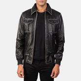 Aaron Icon Black Leather Bomber Jacket