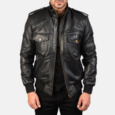 ShadowForm Men Black Bomber Leather Jacket