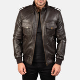ShadowForm Men Brown Bomber Leather Jacket