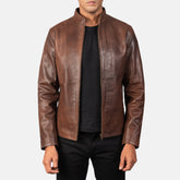 David Jet Brown Leather Biker Fit