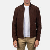 Classic Mocha Brown Suede Bomber Jacket